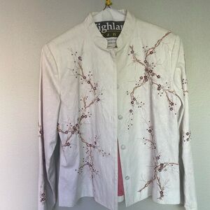 Soft Surroundings White Jacket with Floral Embroidery